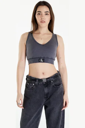 Calvin Klein Top Jeans Label Washed Rib Crop Top Washed Black L