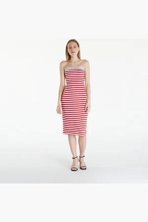 Tommy Hilfiger Tommy Jeans Logo Tape Stripe Knee Lenght Tube Dress Red L