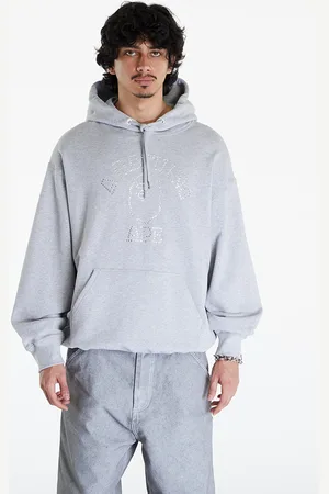 A Bathing Ape Sweatshirt Rhinestone College Pullover Hoodie Gray XXL