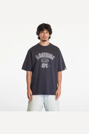 A Bathing Ape T-shirt Garment Dye Rhinestone Logo Relaxed Fit Short Sleeve Tee Charcoal L
