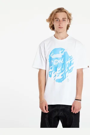 A Bathing Ape T-shirt Flame Ape Head Tee White/ Blue XXL