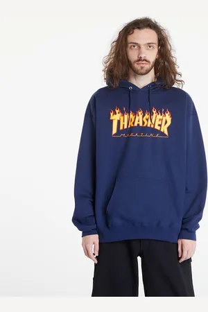 Thrasher Flame Logo Hoodie Navy Blue L