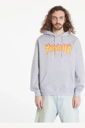 Thrasher Sweatshirt Flame Logo Hoody Melange Grey L