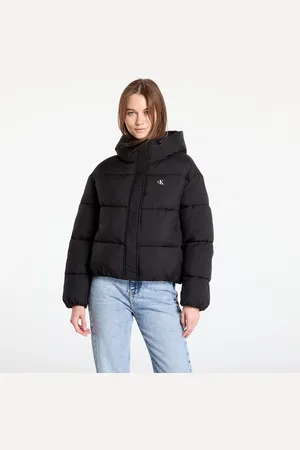 Calvin Klein Jas Jeans Logo Short Hooded Puffer Jacket Black L