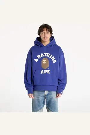 A Bathing Ape Sweatshirt College Puffy Relaxed Fit Pullover Hoodie M Blue L