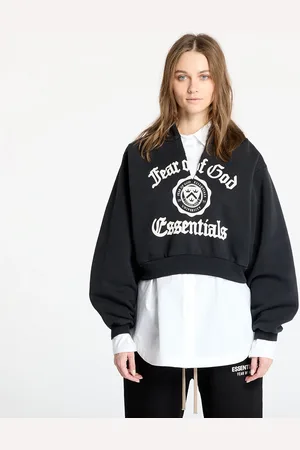FEAR OF GOD Sweatshirt Heavy Fleece Cropped V-Neck Hoodie Black L