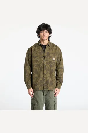 Carhartt Shirt Long Sleeve Duck Shirt UNISEX Camo Duck/ Green/ Office Green Garment Dyed XS