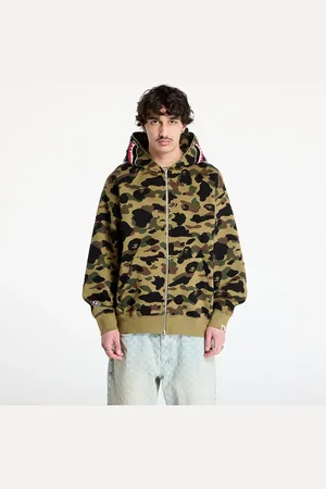 A Bathing Ape Sweatshirt 1St Camo Jacquard Shark Relaxed Fit Full Zip Hoodie UNISEX Green L