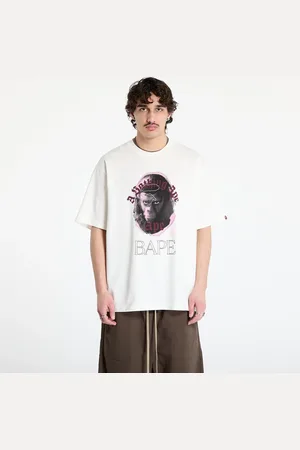 A Bathing Ape T-shirt Garment Dye Rhinestone Ape Head Relaxed Fit Tee UNISEX Ivory L