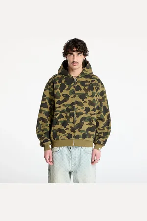 A Bathing Ape Sweatshirt 1St Camo Heavy Wash Cropped Fit Zip Hoodie UNISEX Green L