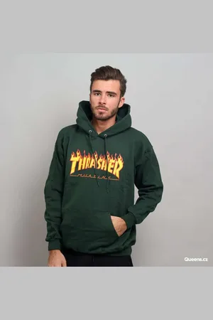 Thrasher Sweatshirt Flame Logo Hoodie Forest Green L