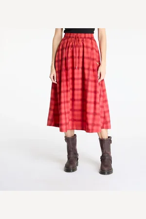 PUMA Woven Midi AOP Pleated Skirt Red Fire L