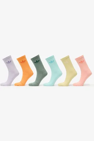 adidas Adidas Trefoil Crew Cushion Socks 6-Pack Silver Green/ Glow Pink/ Powder Yellow L