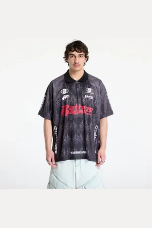 A Bathing Ape T-shirt Flame Pattern Overall Print Half Zip Relax Fit Polo Shirt UNISEX Black L