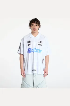 A Bathing Ape T-shirt Flame Pattern Overall Print Half Zip Relax Fit Polo Shirt UNISEX White L