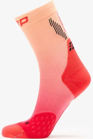 CEP Mid Cut Gradient Socks Red/ Marigold Fade L