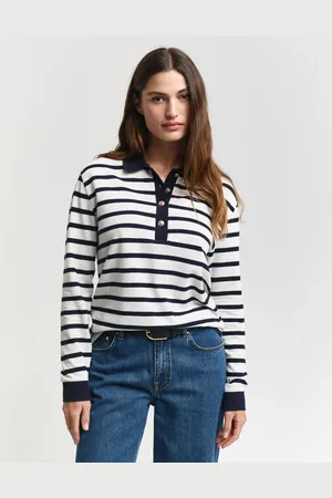 GANT Women Piqué poloshirt met lange mouwen en Bretonse streep (S)