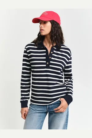 GANT Women Piqué poloshirt met lange mouwen en Bretonse streep (S)