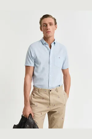 GANT Men Regular Fit overhemd met korte mouwen van katoen en linnen (S)