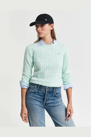 GANT Women Gebreide kabeltrui met ronde hals van stretchkatoen (XS)