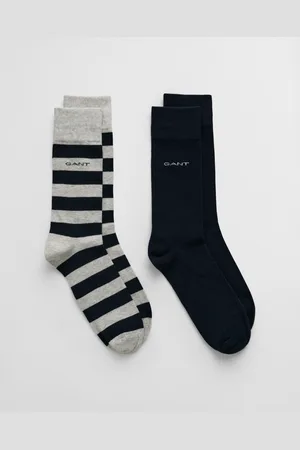 GANT Men Set van twee paar breed gestreepte en effen sokken (40-42)