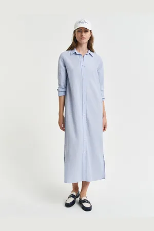 GANT Women Seersucker jurk met ton sur ton streepje (34)