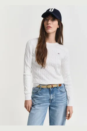 GANT Women Gebreide kabeltrui met ronde hals van stretchkatoen (XXS)