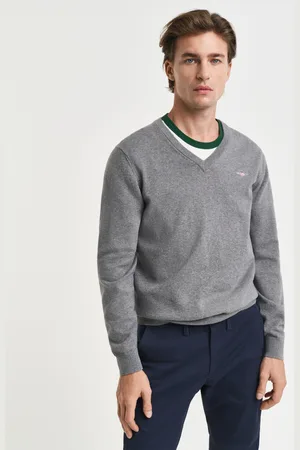 GANT Men Klassieke sweater van katoen met V-hals (XS)
