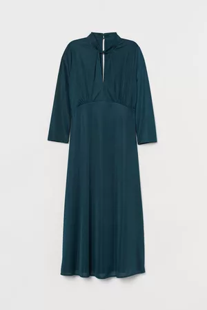 H&M Dames Midi jurken - Jurk met gedraaid halsboordje - Turquoise