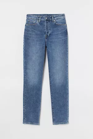 H&M Dames Mom Jeans - Mom Ultra High Ankle Jeans - Blauw