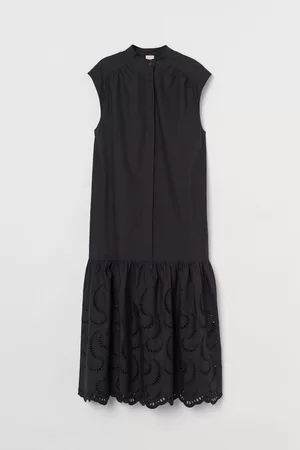 H&M Dames Midi jurken - Jurk met broderie anglaise - Zwart