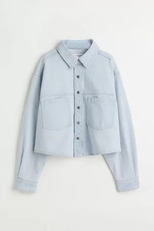 H&M Heren Denim Overhemden - Cropped denim overshirt - Blauw