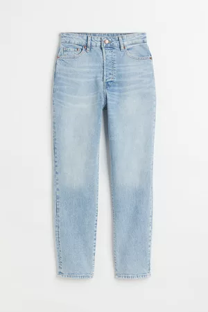 H&M Dames Mom Jeans - Mom Ultra High Ankle Jeans - Blauw