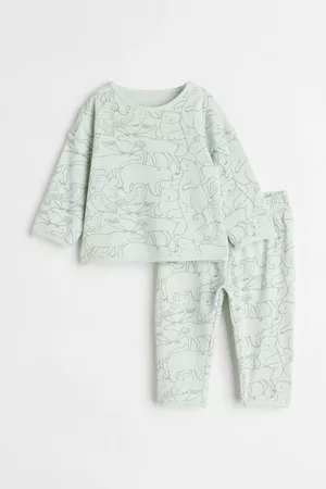 H&M Kinderen T-shirts - 2-delige set van katoenen joggingstof - Groen