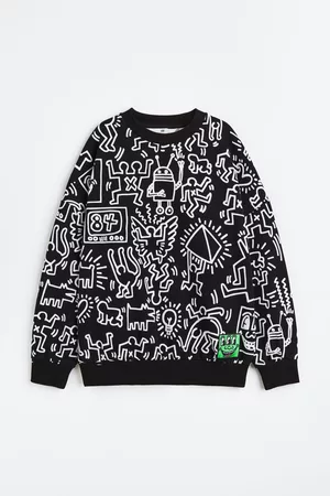 H&M Kinderen Sweaters - Oversized sweater met print - Zwart