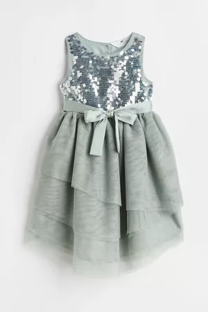 H&M Kinderen Glitterjurken - Tulen jurk met pailletten - Groen
