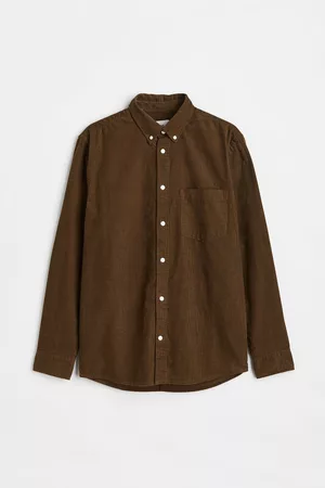 H&M Heren Regular Fit Overhemden - Ribfluwelen hemd Regular Fit - Groen
