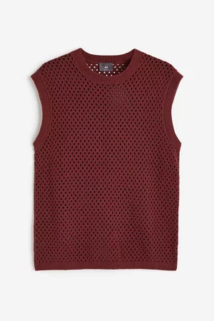 H&M Heren Regular Fit Overhemden - Ajourgebreide debardeur Regular Fit - Rood