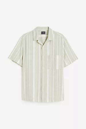 H&M Heren Regular Fit Overhemden - Hemd van linnenmix - Regular Fit - Groen