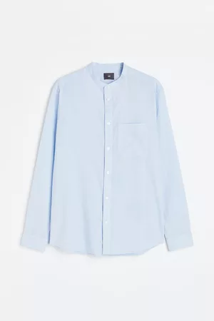 H&M Heren Regular Fit Overhemden - Henley-hemd van linnenmix - Regular Fit - Blauw