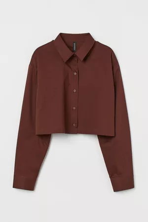 H&M Dames Overhemden - Cropped hemd van katoen - Bruin