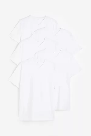 H&M Heren Slim Fit Overhemden - Set van 5 T-shirts Slim Fit - Wit