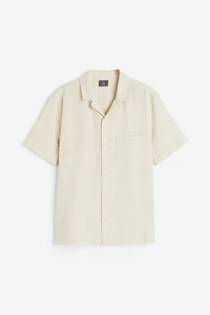 H&M Heren Regular Fit Overhemden - Hemd van linnenmix - Regular Fit - Wit