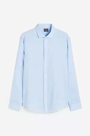 H&M Heren Slim Fit Overhemden - Linnen hemd - Slim Fit - Blauw