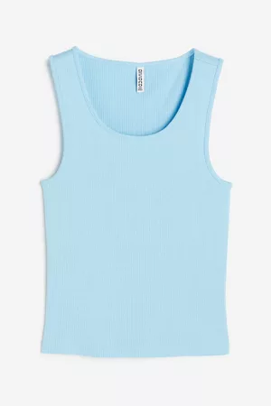 H&M Dames Tanktops - Geribde katoenen tanktop - Blauw