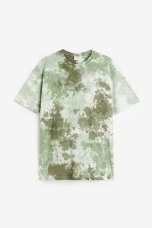 H&M Heren Geprinte Overhemden - Katoenen T-shirt met dessin Relaxed Fit - Groen