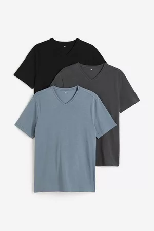 H&M Heren Slim Fit Overhemden - Set van 3 T-shirts met V-hals - Slim Fit - Grijs