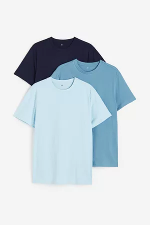 H&M Heren Regular Fit Overhemden - Set van 3 T-shirts met ronde hals Regular Fit - Blauw