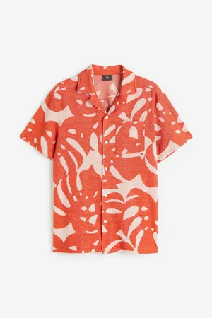 H&M Heren Regular Fit Overhemden - Casual badstof hemd Regular Fit - Oranje