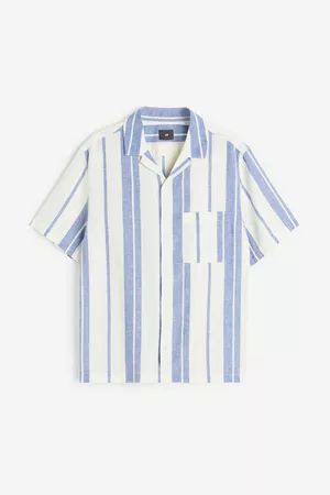 H&M Heren Regular Fit Overhemden - Hemd van linnenmix - Regular Fit - Blauw